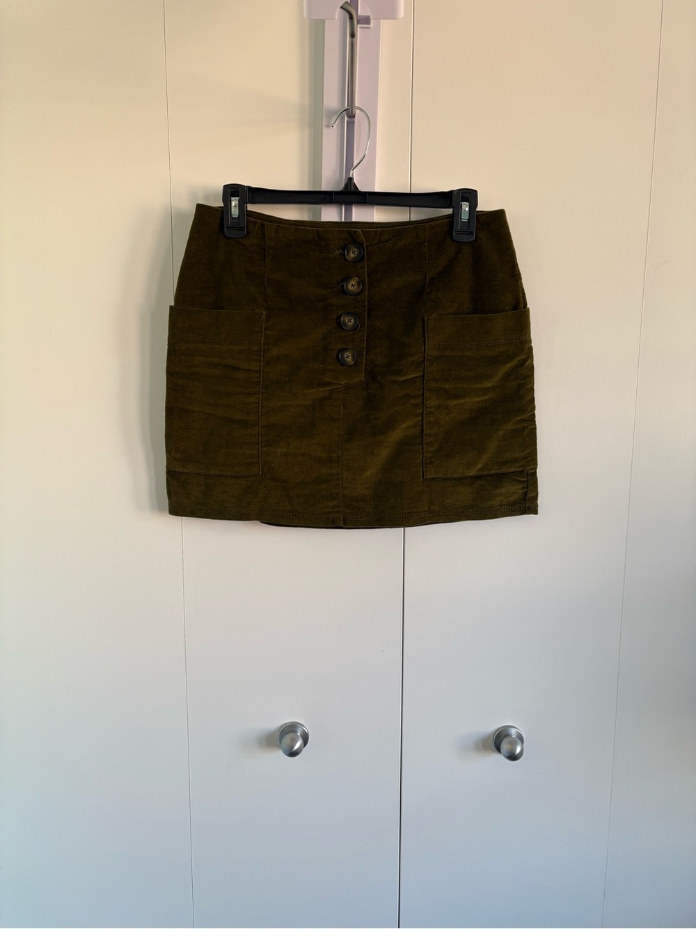 BDG Olive Green Corduroy Button-Front Mini Skirt